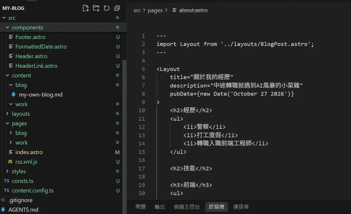 my-blog 專案在 VS Code 裡的樣子